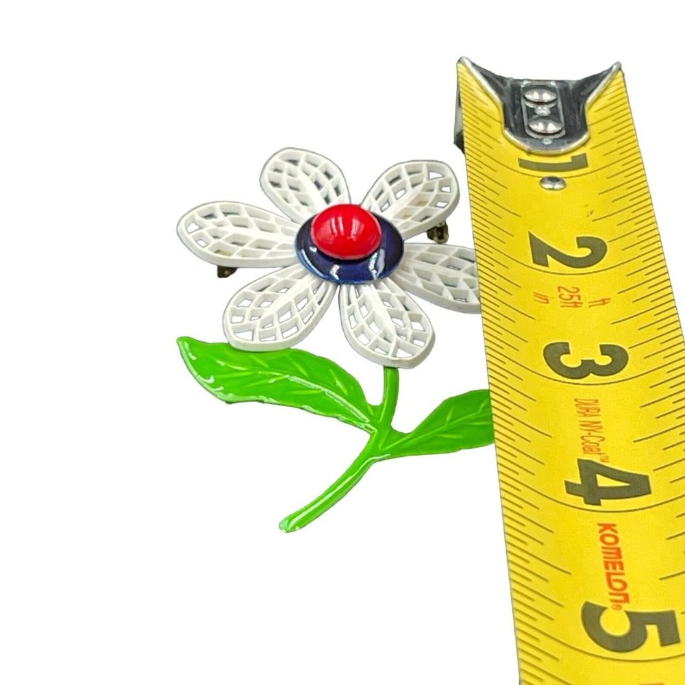 Flower Green Blue White Red Celluloid Leaves Metal Vintage Brooch Pin MCM 4.5” - Picture 2 of 4